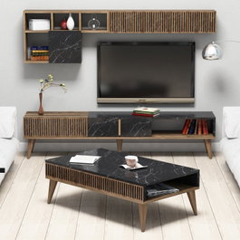 Hanah Home Milan Juego de Muebles para Sala de Estar Nogal y Negro